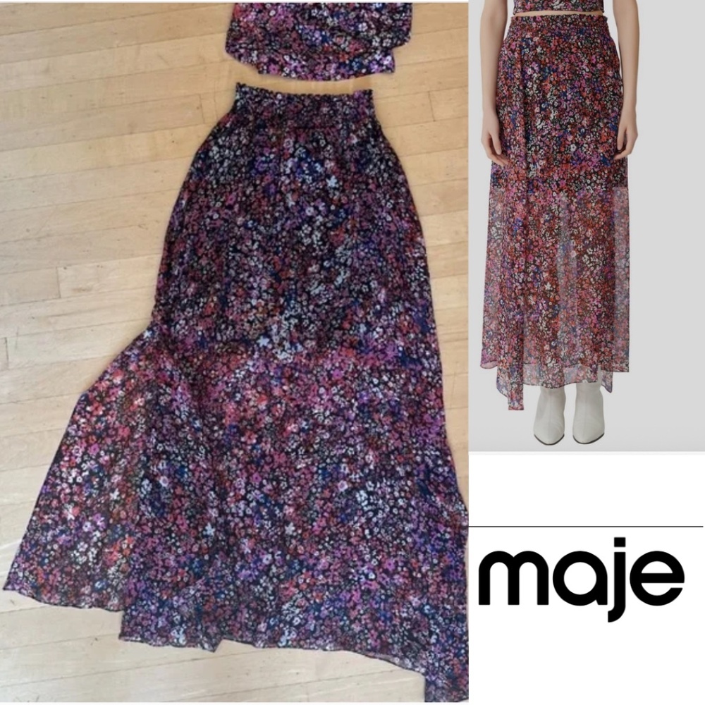Maje Jehane floral print silk maxi skirt, 36/S   GD1123